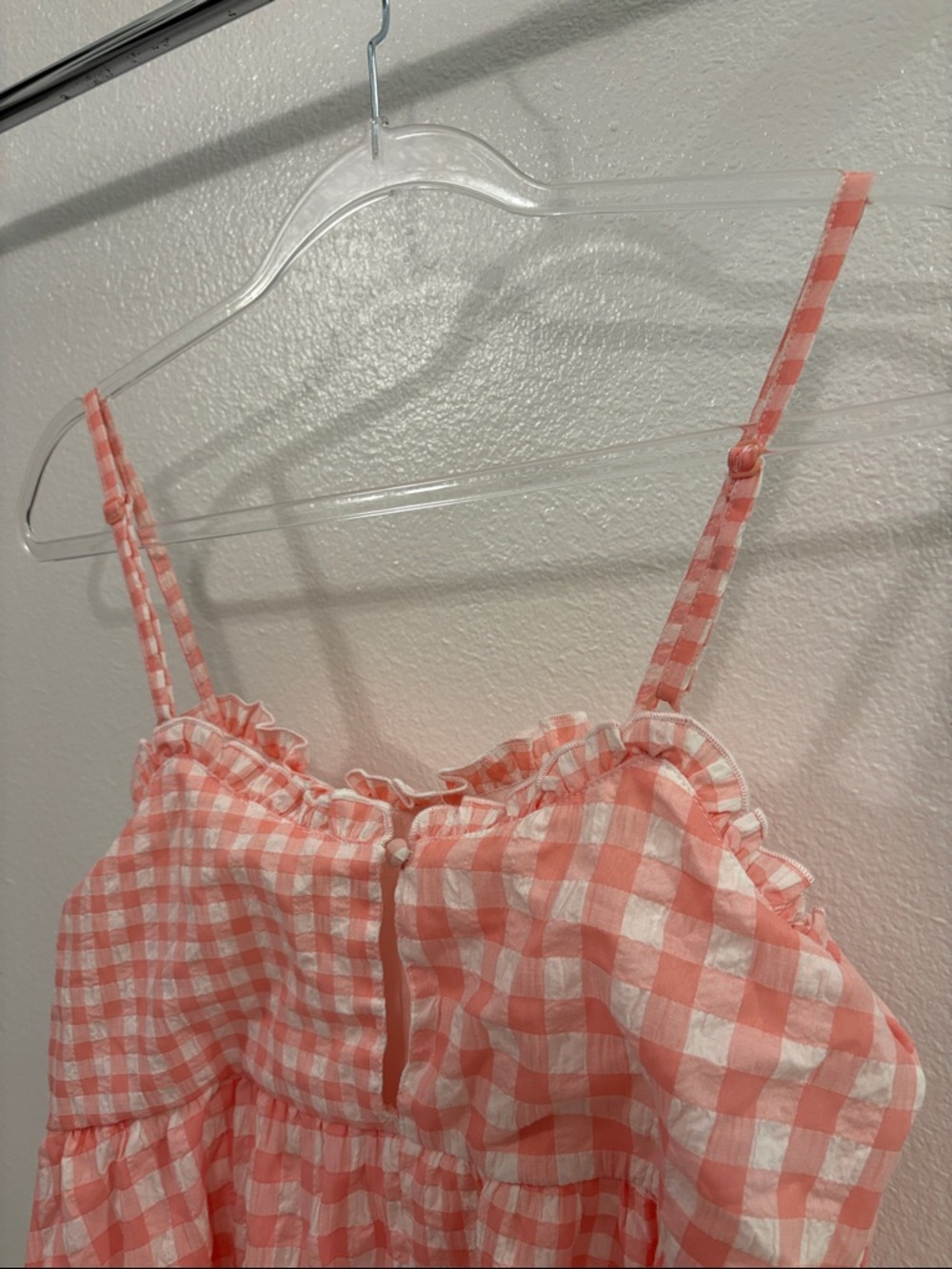Pink Lily Coral and White Gingham Mini Dress - Picture 7 of 8